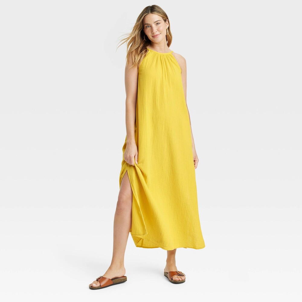 Scoop Back Maxi Shift Dress - Yellow M